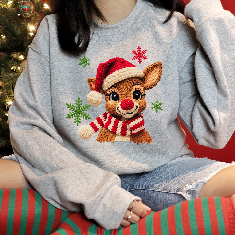 Gildan Gray Festive Reindeer Sweater